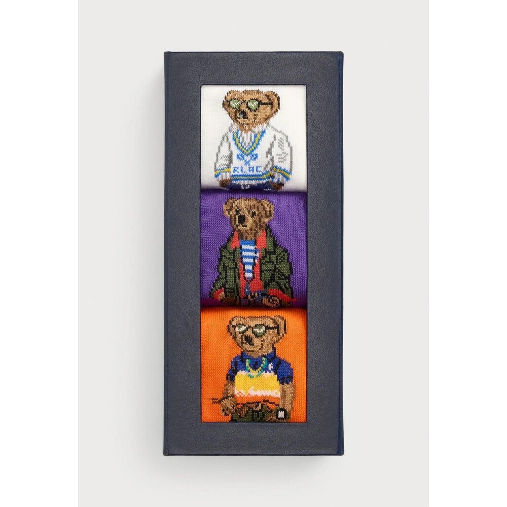 NWT NIP POLO RALPH LAUREN Men's Socks 3-Pack Polo Bear Crew 3-Sock Gift BOX